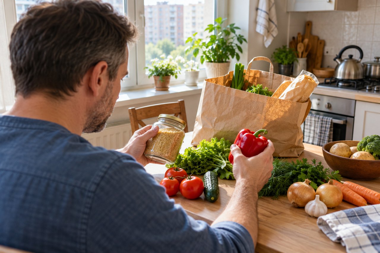 Покупки и продукты для ужина
