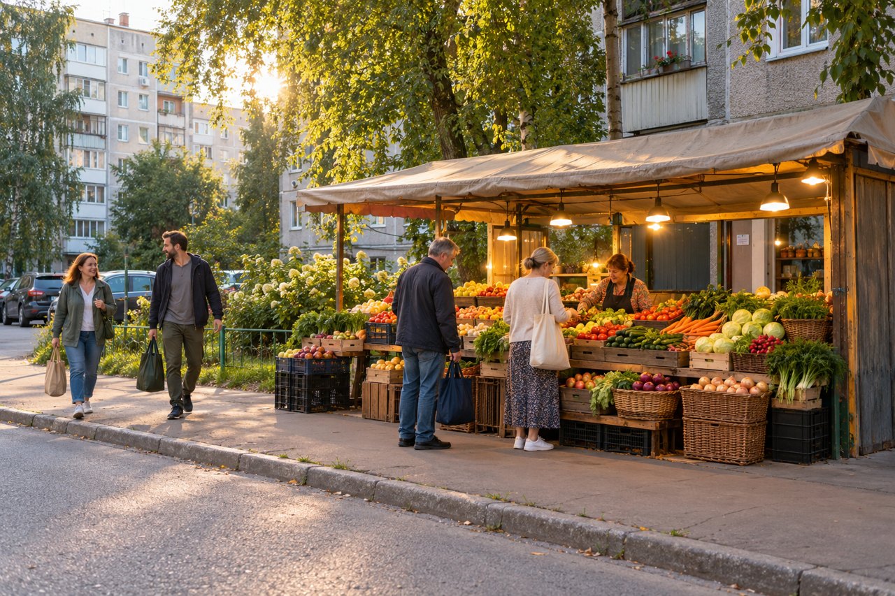 Вечерняя прогулка мимо продуктового рынка