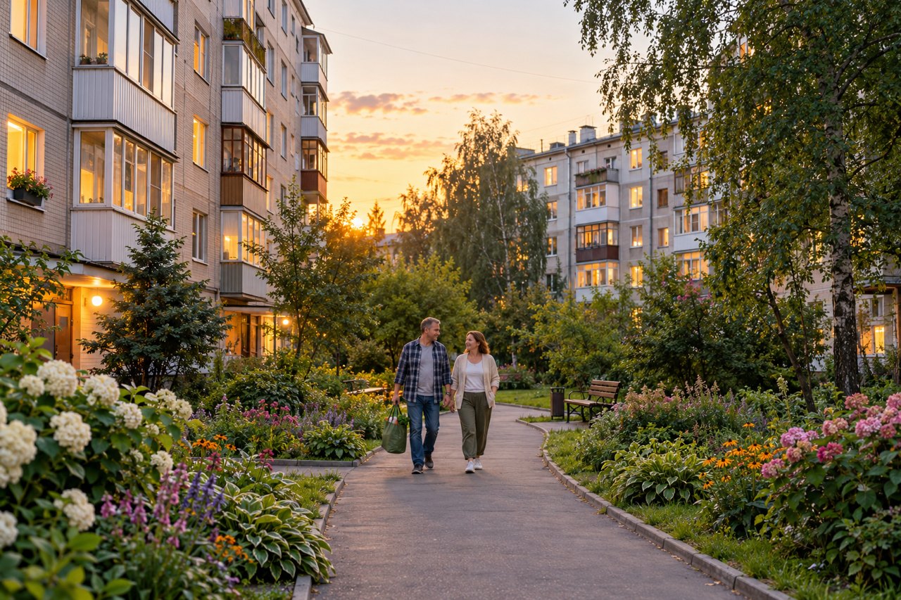 Вечерняя прогулка во дворе